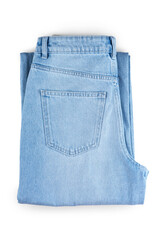 Denim blue jean, folded blue jeans pants back side with pocket isolated on white, transparent...