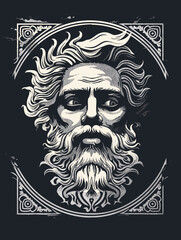 Vintage baroque portrait of a bearded man. Vector illustration.