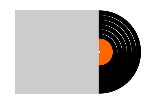 Vinyl record removing from the empty album cover. LP or long play music disc isolated on white background. New single song concept. 60s 70s 80s nostalgia theme. Vector flat illustration.