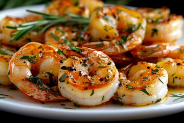 Exquisite grilled shrimp platter beautifully arranged on a pristine white serving plate