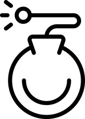 Simple, modern icon of a round bomb with a lit fuse, showing a funny, smiling face