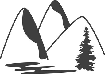 Lake And Mountains Landscape Doodle