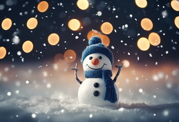 Fototapeta premium Happy Snowman in the Winter Night