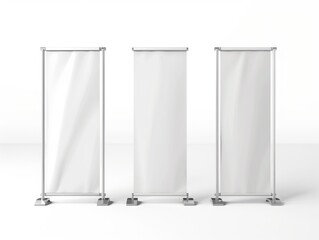 3 empty white roll banner mockup isolated white background