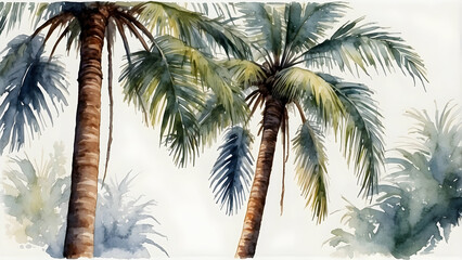 Fototapeta premium Tropical palm trees watercolor paint