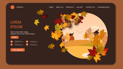 Naklejka premium Modern trendy landing page vector design template. Autumn style illustration