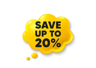 Save up to 20 percent tag. Comic speech bubble 3d icon. Discount Sale offer price sign. Special offer symbol. Discount chat offer. Speech bubble comic banner. Discount balloon. Vector
