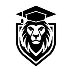 a minimalist Education Logo vector art illustration with a Graduation lion icon logo, featuring a modern stylish 