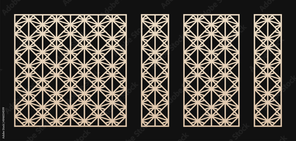 Poster laser cut panel set. vector template with abstract geometric pattern, grid, lattice, lines, squares,