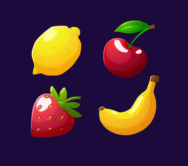 Set of fruits and berries icons for game or application flat style