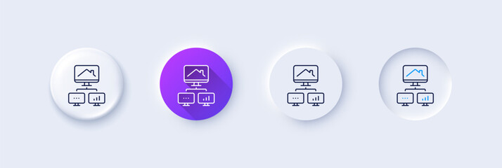 Work at home line icon. Neumorphic, Purple gradient, 3d pin buttons. Outsource job sign. Remote office symbol. Line icons. Neumorphic buttons with outline signs. Vector