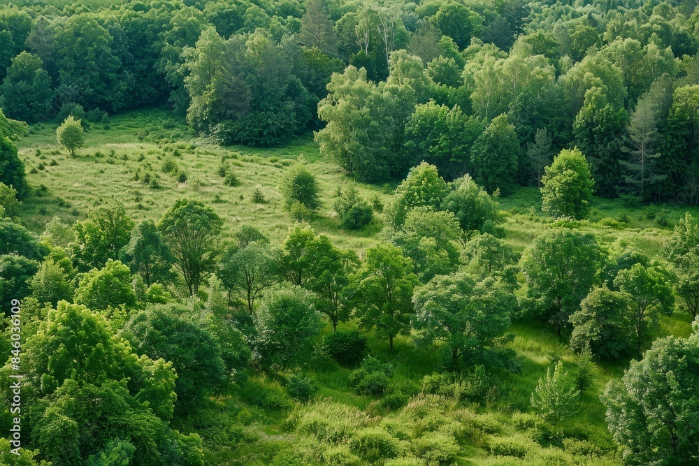 Wall mural forest and clearings from a bird's eye view spring summer Generative AI - Wall murals