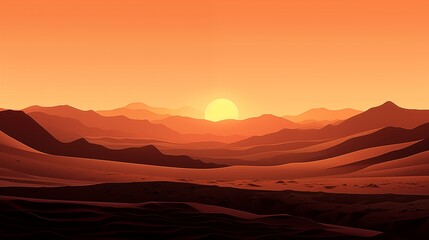 Naklejka premium Breathtaking Sunset Over a Vast Desert Landscape with Mountains and Valleys
