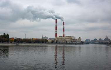 Smoke and steam from the pipes of the Thermal power plant CHP-12 on the Berezhkovskaya embankment.