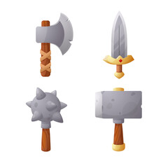 Axe, sword, mace and hammer for game design.