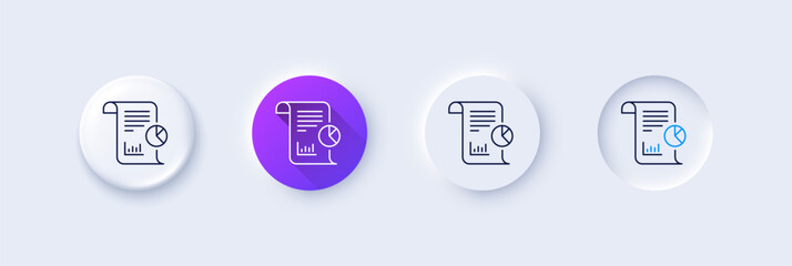 Report line icon. Neumorphic, Purple gradient, 3d pin buttons. Business management sign. Company statistics symbol. Line icons. Neumorphic buttons with outline signs. Vector