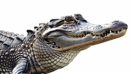 Obraz premium American alligator is resting with its mouth open showing its sharp teeth and its textured skin