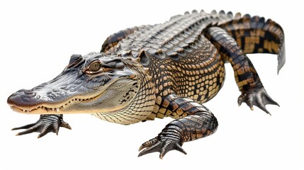 Fototapeta premium American alligator taking a step with its feet spread and mouth slightly ajar