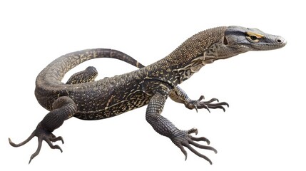 Obraz premium Alert large lizard with scales, claws, and a long tail looking to the side