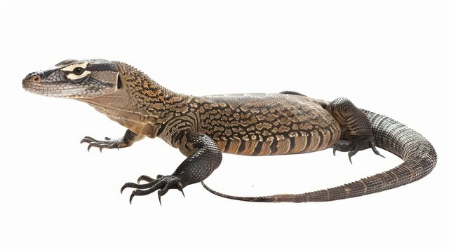 Majestic perentie lizard with intricate scales and patterned skin exudes strength and enigma. Isolated studio shot captures its wildlife beauty and carnivorous nature