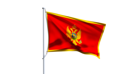 Waving flag of montenegro isolated on transparent background.