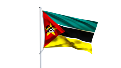 Waving flag of mozambique isolated on transparent background.