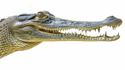 Obraz premium Menacing crocodile bares sharp teeth, showcasing powerful jaws and fixating eyes, exuding aggression and danger