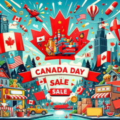 Canada Day Sale Web Banner. Happy Canada Independence Day Mega Big Sale Banner Background Illustration. Canada Day Weekend Promotion Discount Banner created with generative ai.