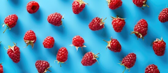 Top-down view of vibrant raspberry pattern against a blue backdrop.