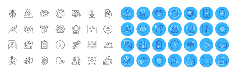 Time management, Product development and Breathing exercise line icons pack. Safe water, Minimize, Chemistry lab web icon. Time change, Interview, Security agency pictogram. Color icon buttons. Vector