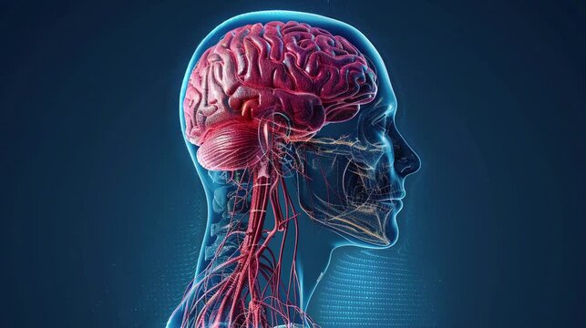 3d render of human transparent head with brain organ. Video, footage, for studying biology, human anatomy, science.
