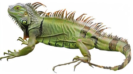 Obraz premium Impressive and grand green iguana is standing, displaying its size and intricate scales