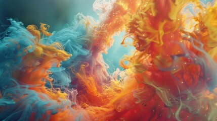 Fototapeta premium The colorful smoke seems to have a life of its own shapeshifting into wondrous creatures that transport us to a world where fantasy and reality collide.