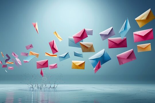 Mesmerizing display  colorful envelopes elegantly float on vibrant blue background