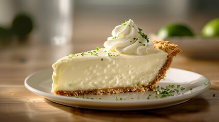 photography of a mouth watering creamy key lime pie, tangy lime filling, smooth graham cracker crust