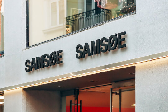 Copenhagen, Denmark - March 13, 2024: Signboard of the Samsoe Samsoe boutique in Copenhagen