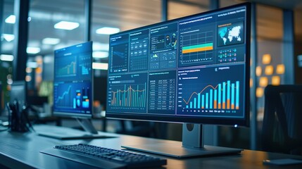 Real-Time Data Analytics and System Health on a Network Monitoring Dashboard Displayed on a Computer Monitor
