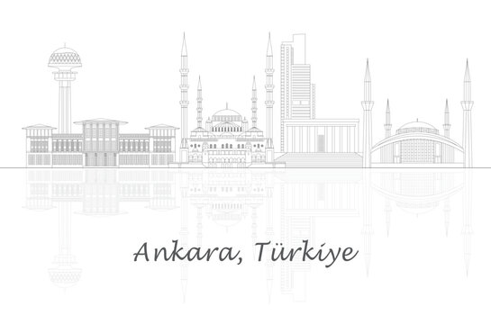 Outline Skyline panorama of city of Ankara, Turkiye - vector illustration