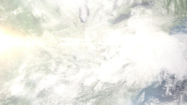 Earth zoom in from space and focus on Jeffersontown, Kentucky, USA. Background for travel intro or blog. Satellite view. 3D style Animation. Images from NASA.