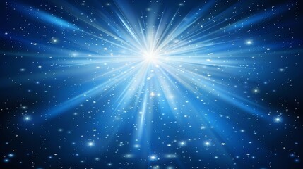 Fototapeta premium Mesmerizing blue light burst abstract radiant rays on dark blue with cyan and golden sparkles