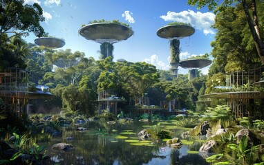 A conceptual hightech nature sanctuary utilizing solarpowered sensors to monitor and maintain ecosystems