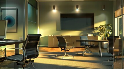 A hightech business office equipped with smart conference rooms and collaborative tools