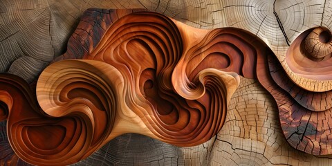 Abstract Wood Sculpture with Carved Layers