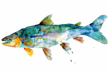 A lively watercolor clipart of a herring gliding on a white background