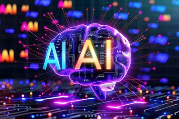 AI brain with vibrant circuits, high tech digital illustration, glowing colors, futuristic artificial intelligence concept 