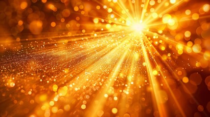 Vibrant orange light burst  abstract rays on dark background with peach and golden sparkles