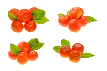 Tangerines fruit set isolated on white background.Mandarine fruits collage on white...