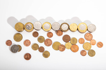 Golden coin stacks with shallow depth of field for business