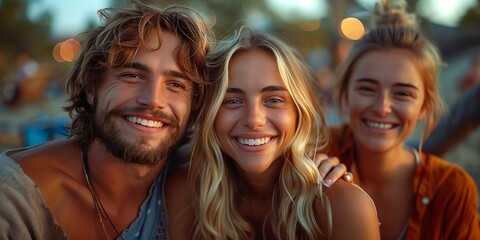 Fototapeta premium Young man and woman fist bump amidst friends' joyful gathering