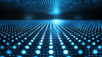 Abstract digital blue glowing light dot matrix background. Futuristic pattern with perspective effect. Technology and data concept.